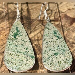 Cellular Ocean Jasper Earrings 2 1/4”